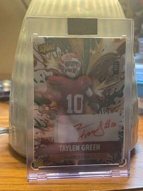 Taylen Green Autograph Football Trading Card - Red rare 1/1 splat wild card